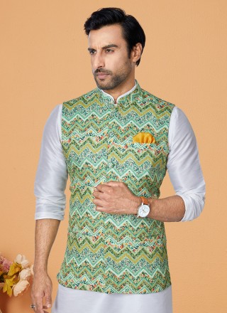 Multi Colour and Off White Reception Banarasi Silk Kurta Payjama With Jacket