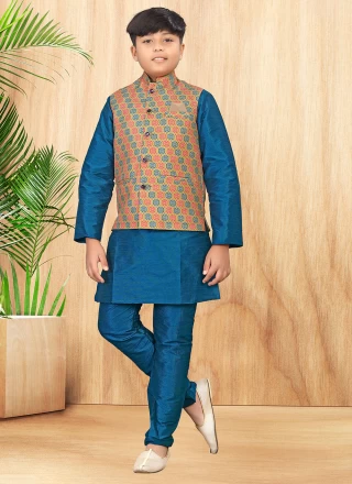 Multi Colour and Teal Silk Festival Kurta Payjama With Jacket