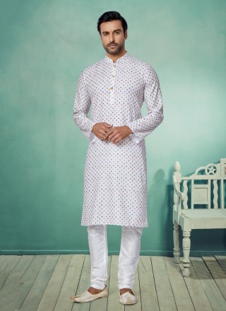 Multi Colour and White Ceremonial Kurta Pyjama