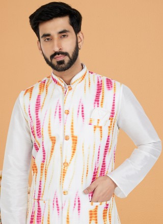 Multi Colour and White Digital Print Kurta Payjama With Jacket