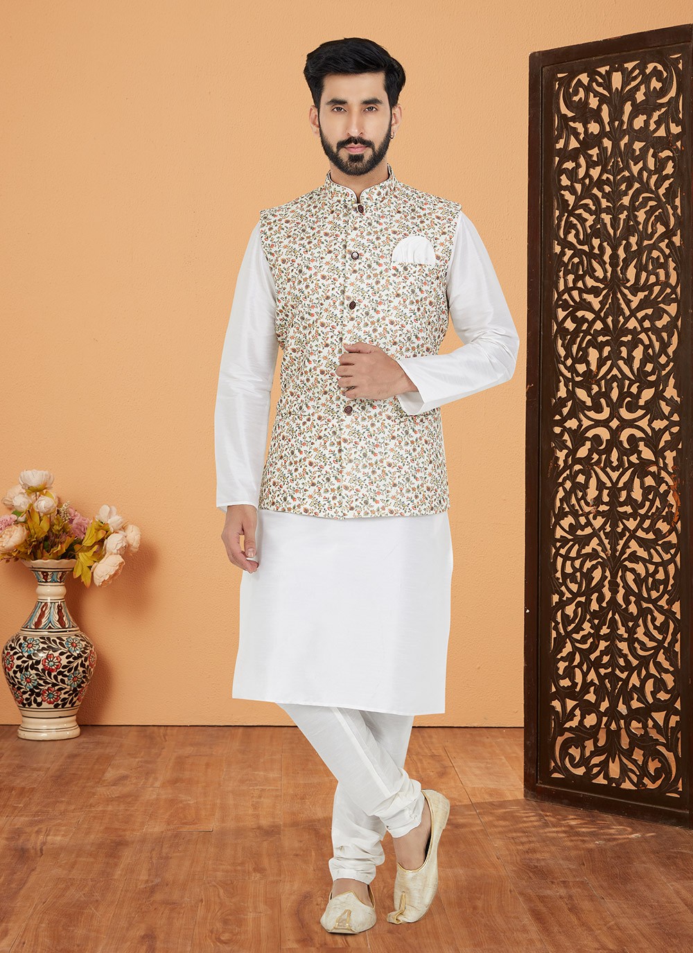 Kurta pajama clearance with jacket white