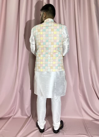 Multi Colour and White Rayon Reception Kurta Payjama With Jacket