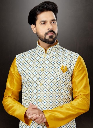 Multi Colour and Yellow Color Kurta Payjama With Jacket