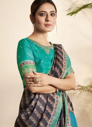 Multi Colour Bhagalpuri Silk Designer Sari with Print Work for Women