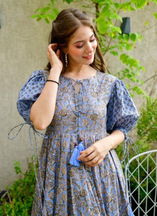 Multi Colour Casual Cotton Silk Readymade Gown