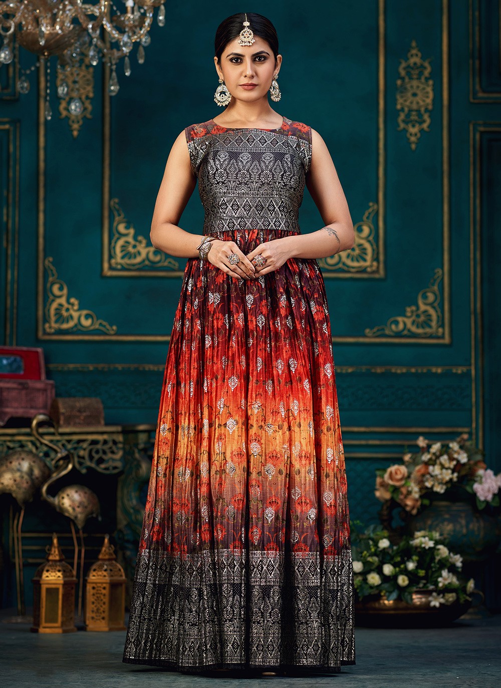 Multi Colour Ceremonial Designer Gown