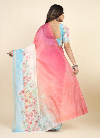 Multi Colour Chanderi Cotton Digital Print Work Printed Saree for Women