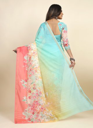Multi Colour Chanderi Cotton Printed Saree 