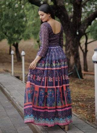 Multi Colour Chanderi Trendy Gown