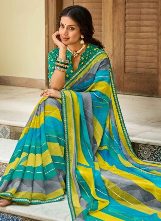 Multi Colour Chiffon Designer Sari with Gota Work for Women
