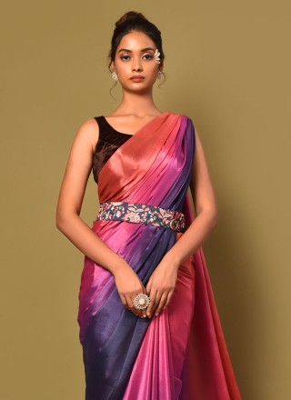 Multi Colour Chinon Traditional Saree