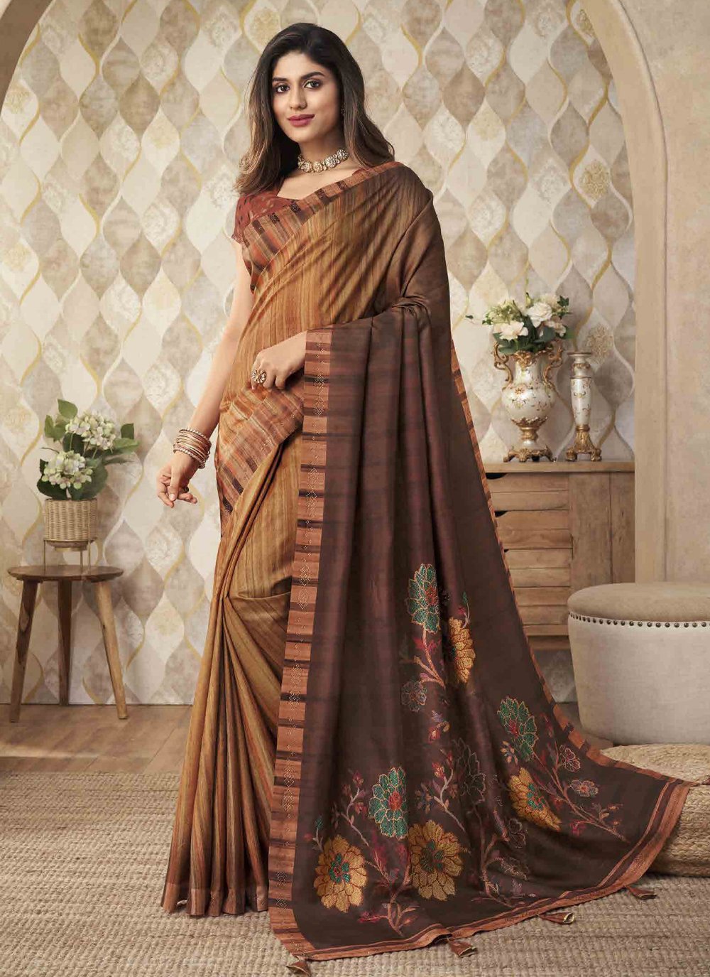 Imported Silk Lycra with Blouse Full Stitched Reddy To Wear Saree 09 -  SareesWala.com