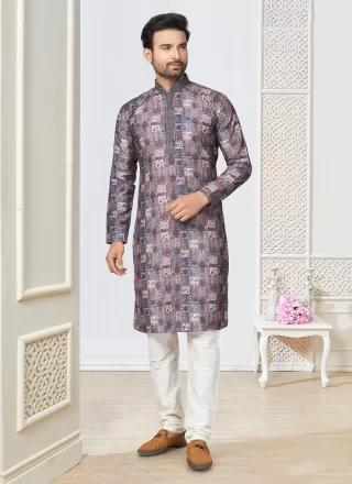 Multi Colour Cotton Digital Print Work Kurta Pyjama for Casual