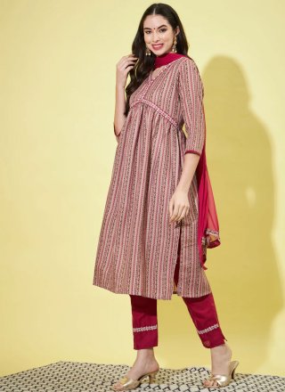 Multi Colour Cotton Embroidered Work Pant Style Suit for Festival
