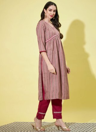 Multi Colour Cotton Embroidered Work Pant Style Suit for Festival