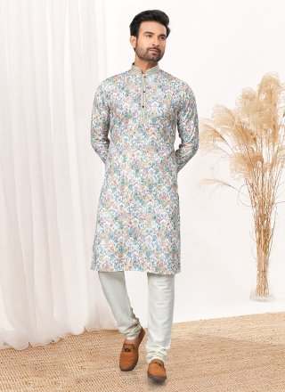 Multi Colour Cotton Kurta Pyjama with Digital Print, Sequins and Thread Work for Ceremonial