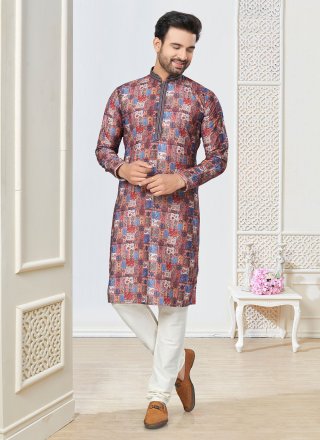 Multi Colour Cotton Kurta Pyjama with Digital Print Work for Casual