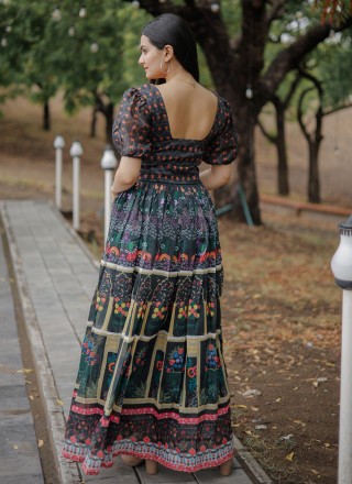 Multi Colour Digital Print Chanderi Floor Length Gown