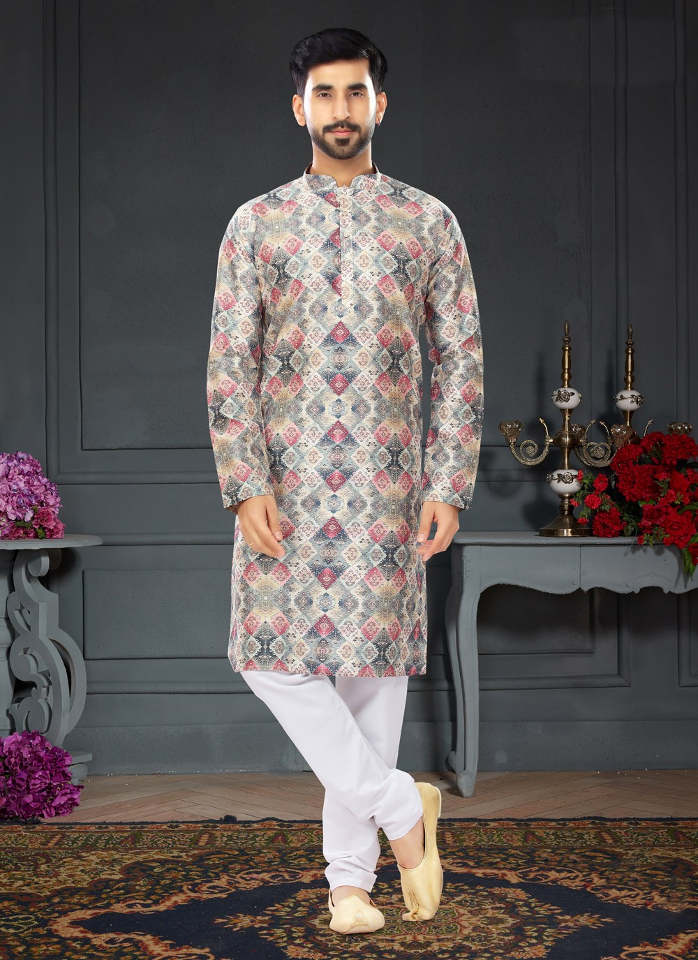 Multi Colour Digital Print Engagement Kurta Pyjama buy online