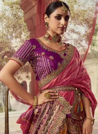 Multi Colour Embroidered Banarasi Silk Trendy Lehenga Choli