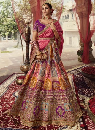 Buy Pink Chinnon Silk Wedding Wear Embroidery Work Lehenga Choli Online  From Wholesale Salwar.