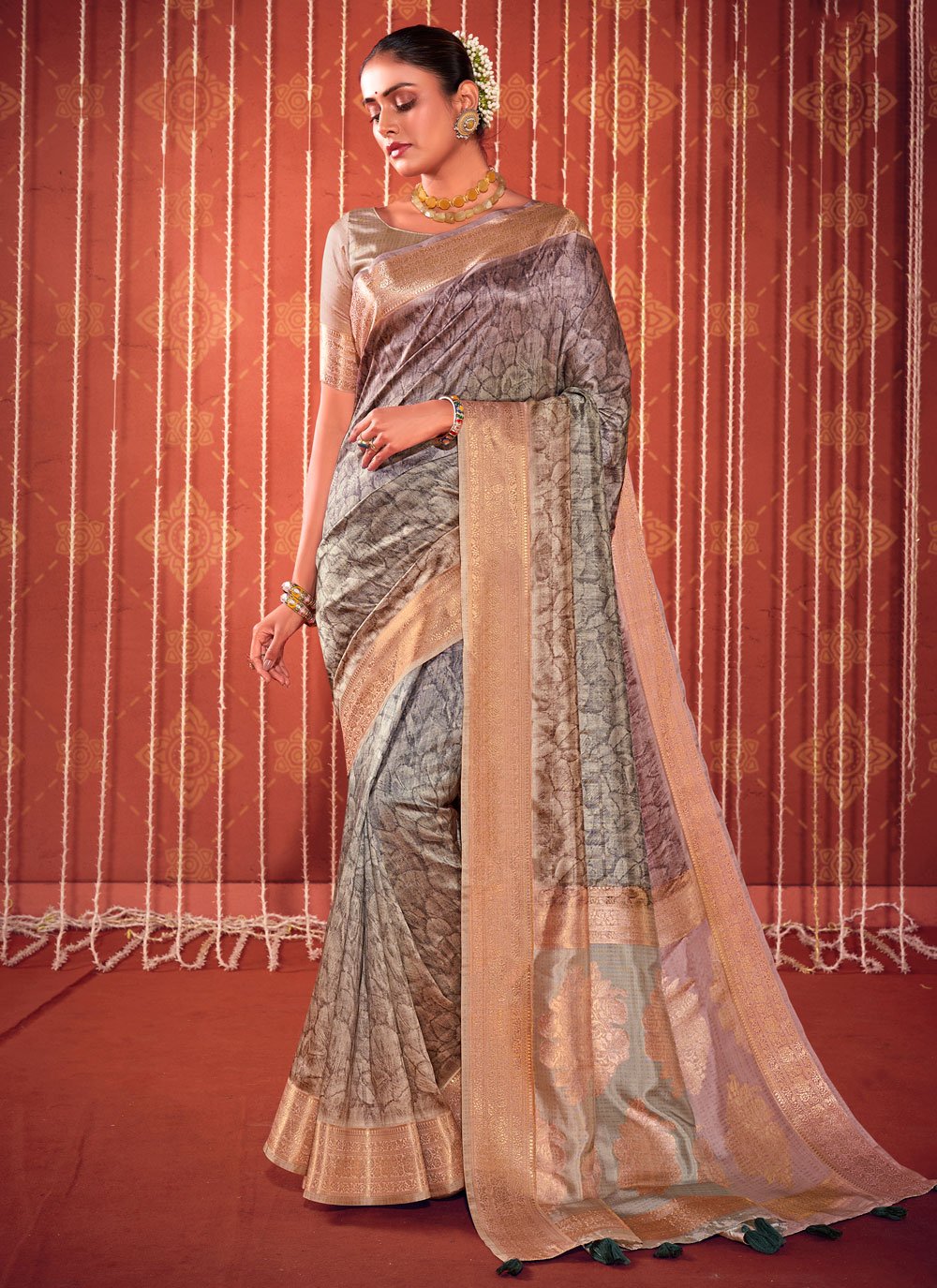 Multi Colour Fancy Fabric Digital Print Work Classic Sari