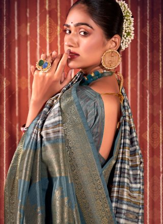 Multi Colour Fancy Fabric Trendy Saree with Digital Print Work