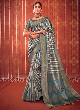 Multi Colour Fancy Fabric Trendy Saree with Digital Print Work