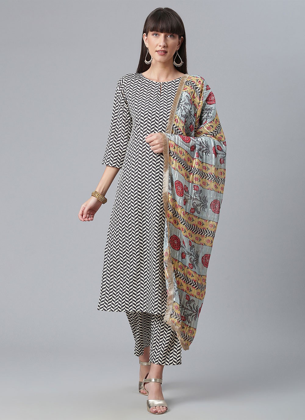 Multi Colour Faux Crepe Digital Print Readymade Salwar Suit