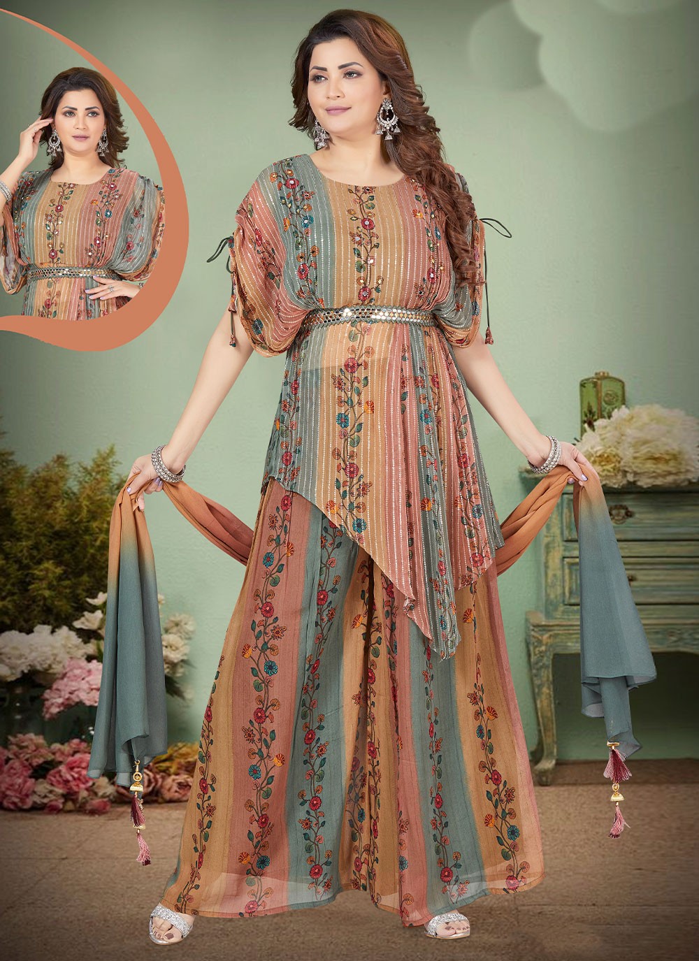 Multi Colour Floral Print Georgette Readymade Salwar Suit
