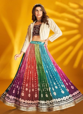 Multi Color Rainbow Ready to Wear Lehenga Choli With Digital Print