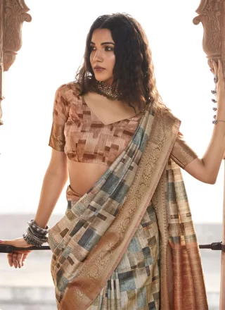 Multi Colour Handloom Silk Saree with Weaving Work
