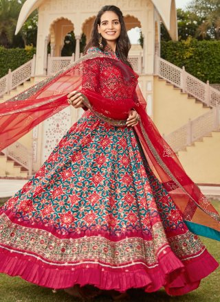 Multi Colour Jacquard Bandhej Work Designer Gown for Ceremonial
