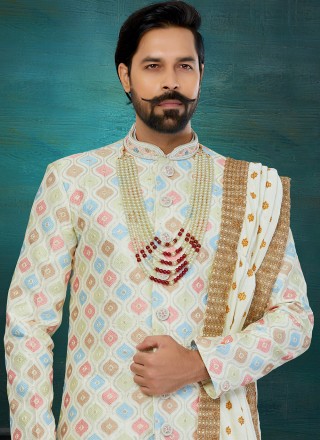 Multi Colour Lucknowi Embroidered Indo Western Sherwani