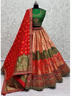 Multi Colour Mehndi Banarasi Silk Lehenga Choli