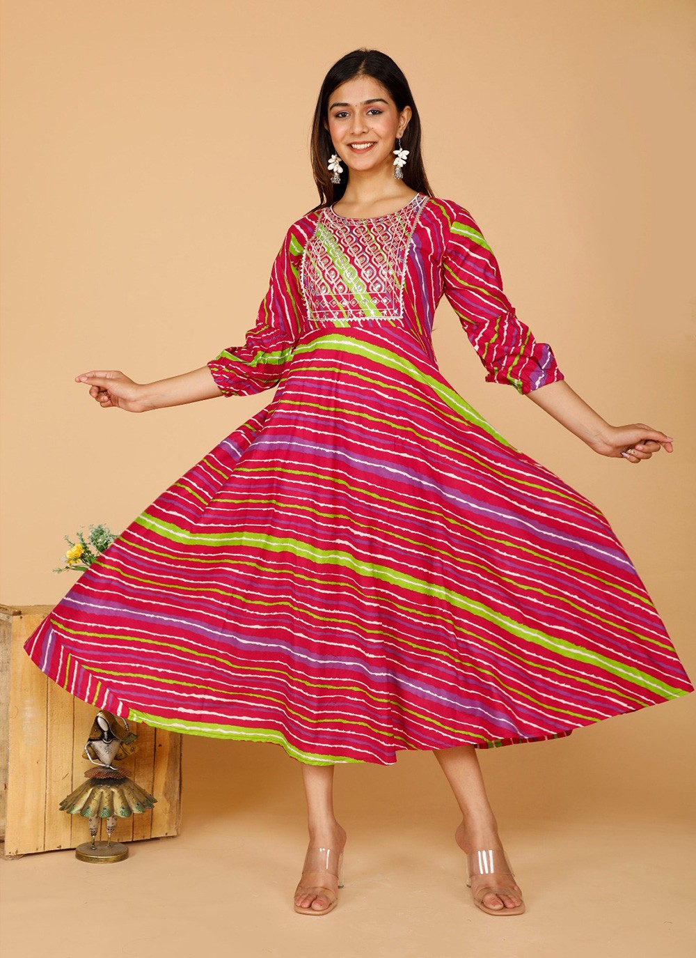 Beautiful Mehendi Color Long Kurti And Palazzo Set For Women - Ethnic Race