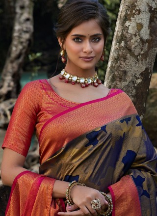 Multi Colour Mehndi Kanjivaram Silk Classic Saree