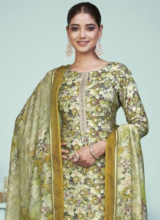 Multi Colour Muslin Pakistani Salwar Suit with Digital Print Work