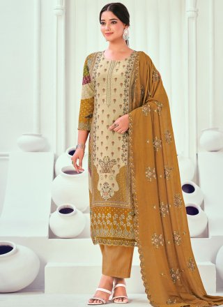 Multi Colour Muslin Salwar Suit with Digital Print Work for Ceremonial