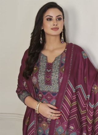 Multi Colour Pashmina Salwar Suit with Digital Print Work for Women
