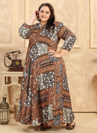 Multi Colour Print Work Rayon Gown