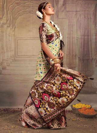Multi Colour Print Work Tussar Silk Trendy Saree