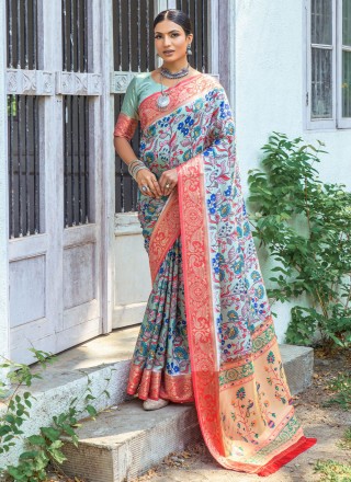 Winza Designer Banarasi Brasso (Printed Sarees for Women Collection_Navy) :  Amazon.in: Fashion