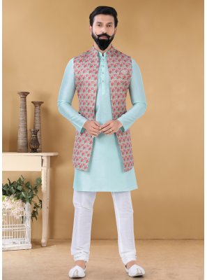 Multi Colour Printed Jacquard Silk Nehru Jackets
