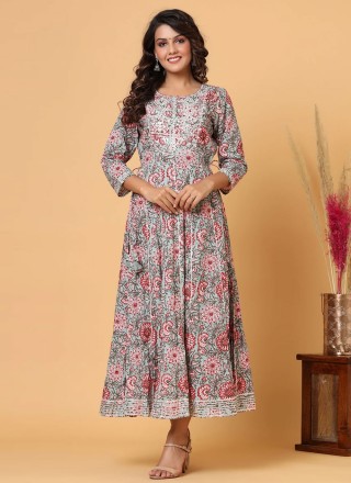 Multi Colour Printed Readymade Gown