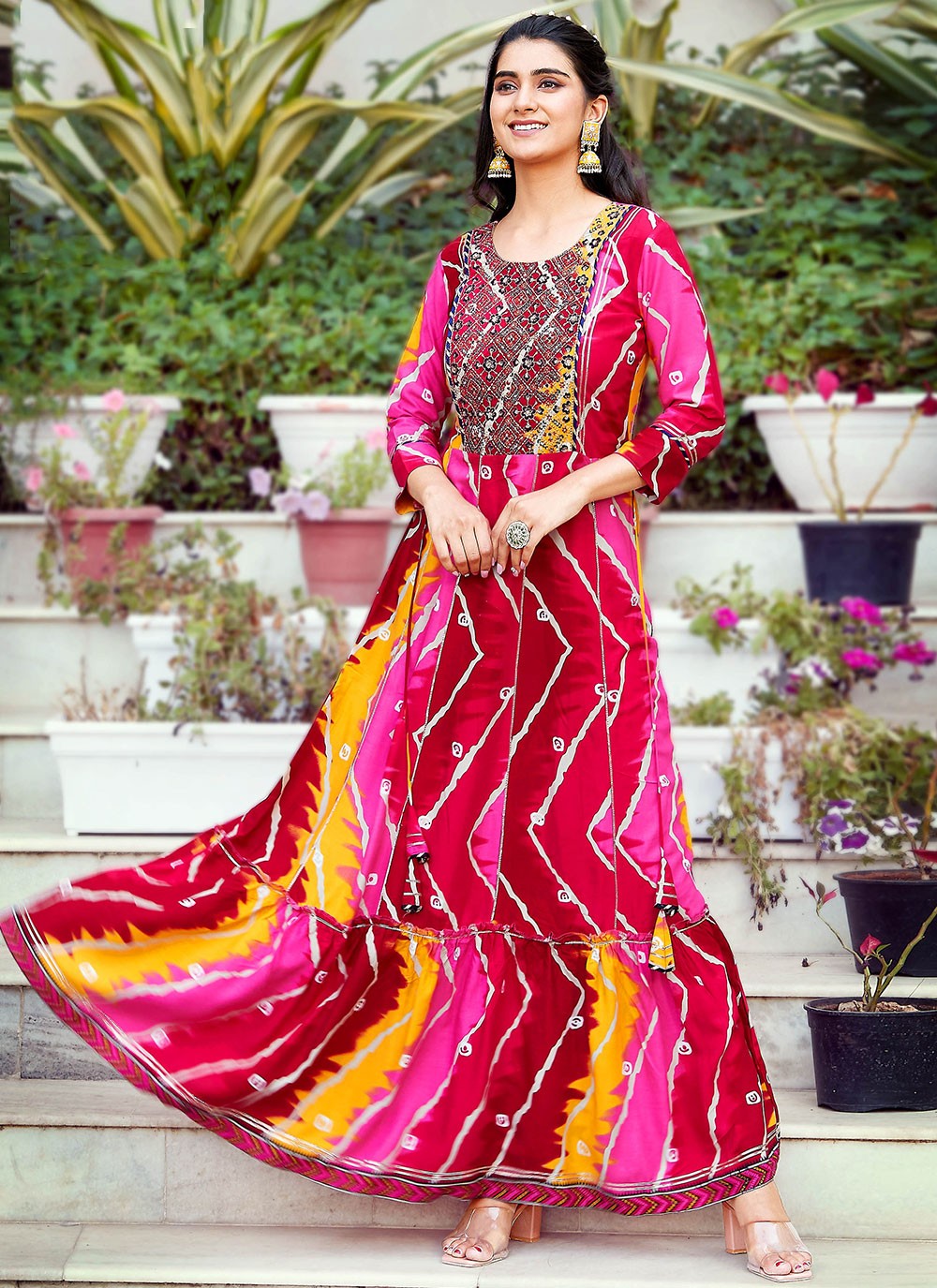 Multi Colour Rayon Designer Gown