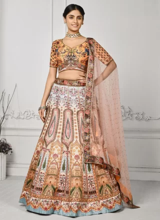 Multi Colour Satin Silk Lehenga Choli with Swarovski Work