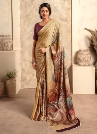 Multi Colour Satin Silk Print Work Contemporary Saree