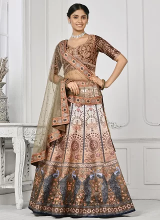 Multi Colour Satin Silk Swarovski Work Lehenga Choli