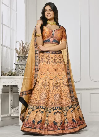 Multi Colour Satin Silk Swarovski Work Lehenga Choli for Engagement